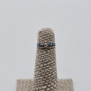 Size 3 Sterling Silver Small Handmade Blue Bead Toe Band Ring A4264